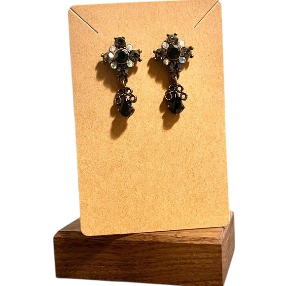 Unbranded Jewelry - Black & Smokey Rhinestone Drop Cross Earrings